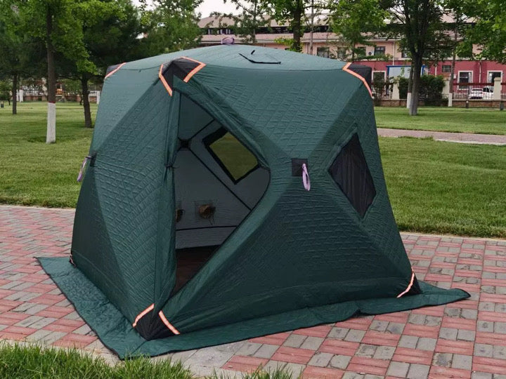 Insulated Pop-Up Fishing Tent with Mesh Windows
