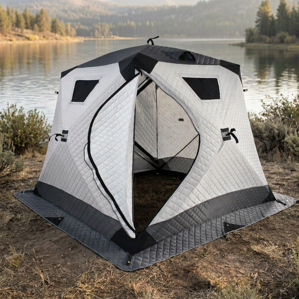 Insulated Pop-Up Fishing Tent with Mesh Windows