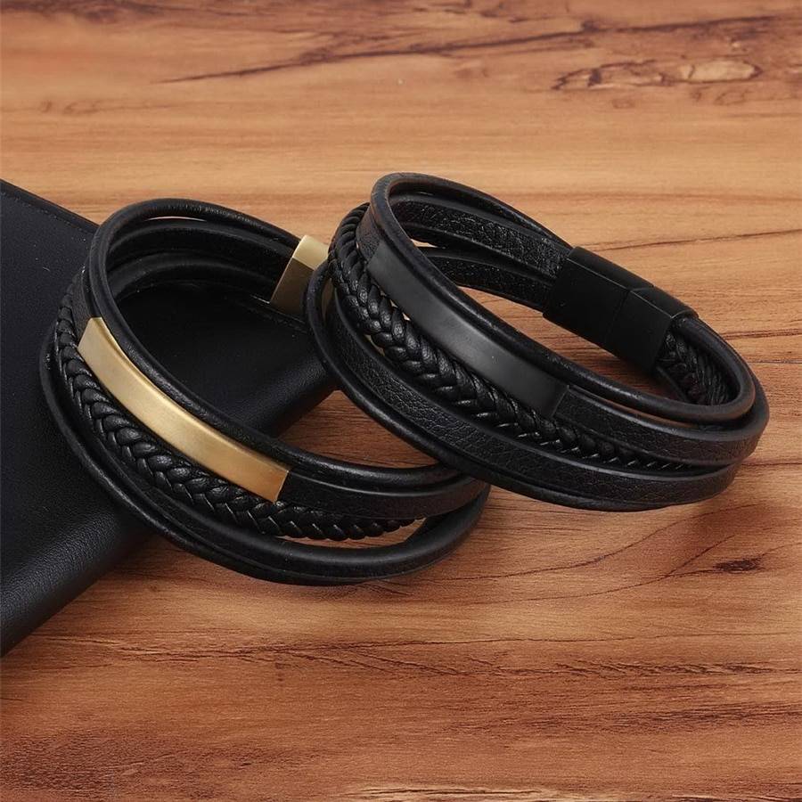 Classic Genuine Leather Bracelets Accessories Jewelry 8d255f28538fbae46aeae7: Black|Gold|Steel