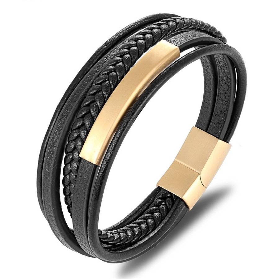 Classic Genuine Leather Bracelets Accessories Jewelry 8d255f28538fbae46aeae7: Black|Gold|Steel