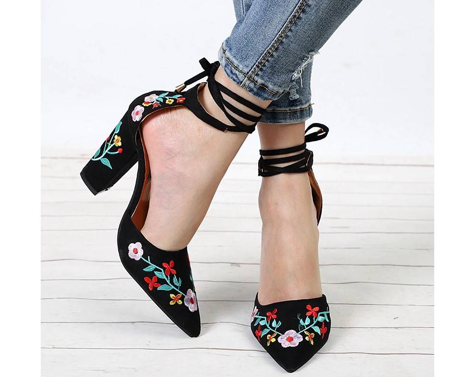 Women's Floral Embroidery High Heel Shoes