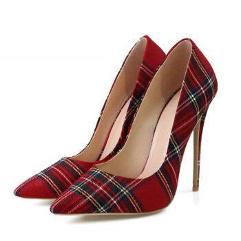 Women’s Pointed Plaid Heels Accessories Shoes cb5feb1b7314637725a2e7: Black|Red 