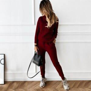 TYHRU Autumn Winter Women’s tracksuit Solid Color Striped Turtleneck Sweater and Elastic Trousers Suits Knitted Two Piece Set Clothing Tops & Blouses Women cb5feb1b7314637725a2e7: Apircot|Black|Burgundy|Coffee|Dark Green|Gray|Navy Blue|White 