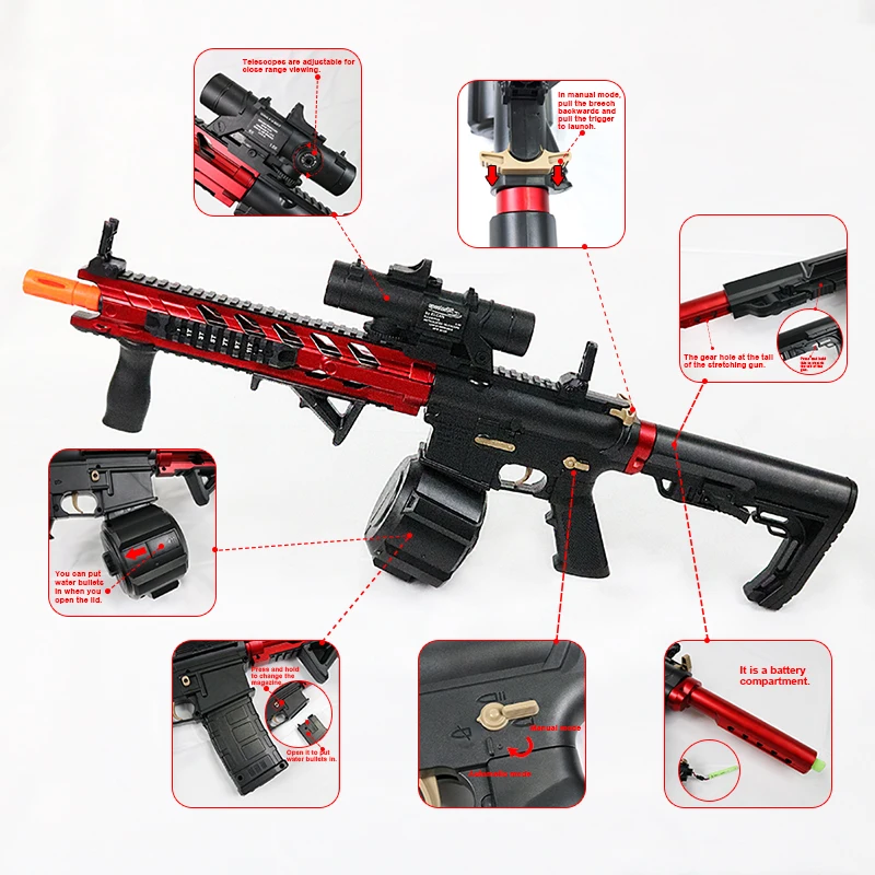 M4 Electric Gel Ball Blaster Toys, Manual/Automatic Eco-Friendly Trends cb5feb1b7314637725a2e7: M4-red