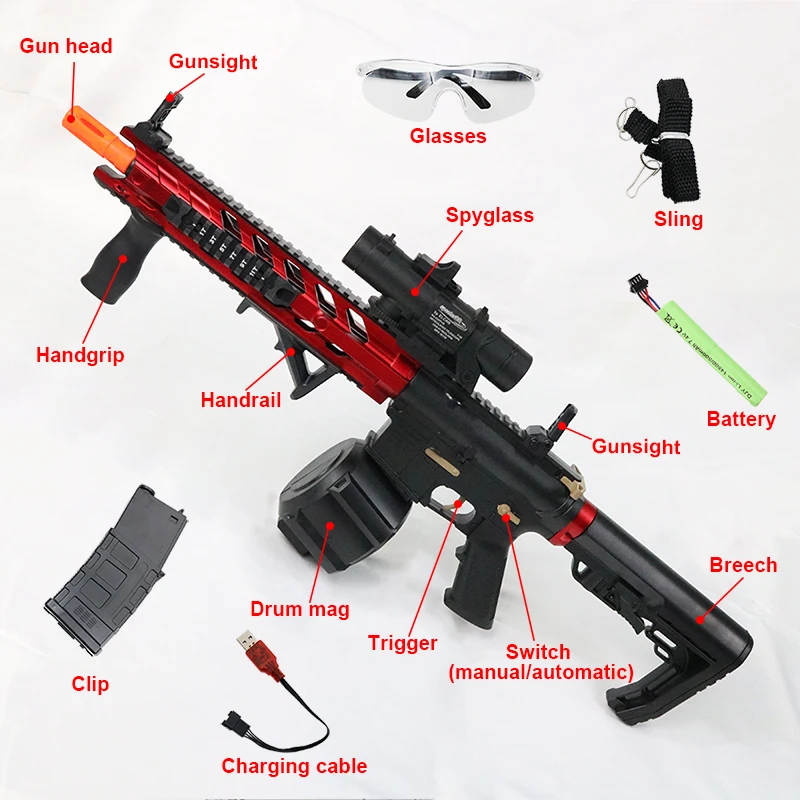 M4 Electric Gel Ball Blaster Toys, Manual/Automatic Eco-Friendly Trends cb5feb1b7314637725a2e7: M4-red